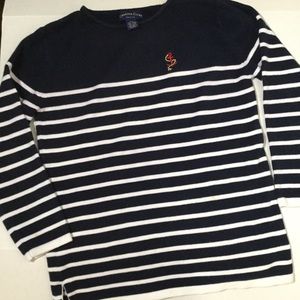 Blue & white striped sweater with a red anchor